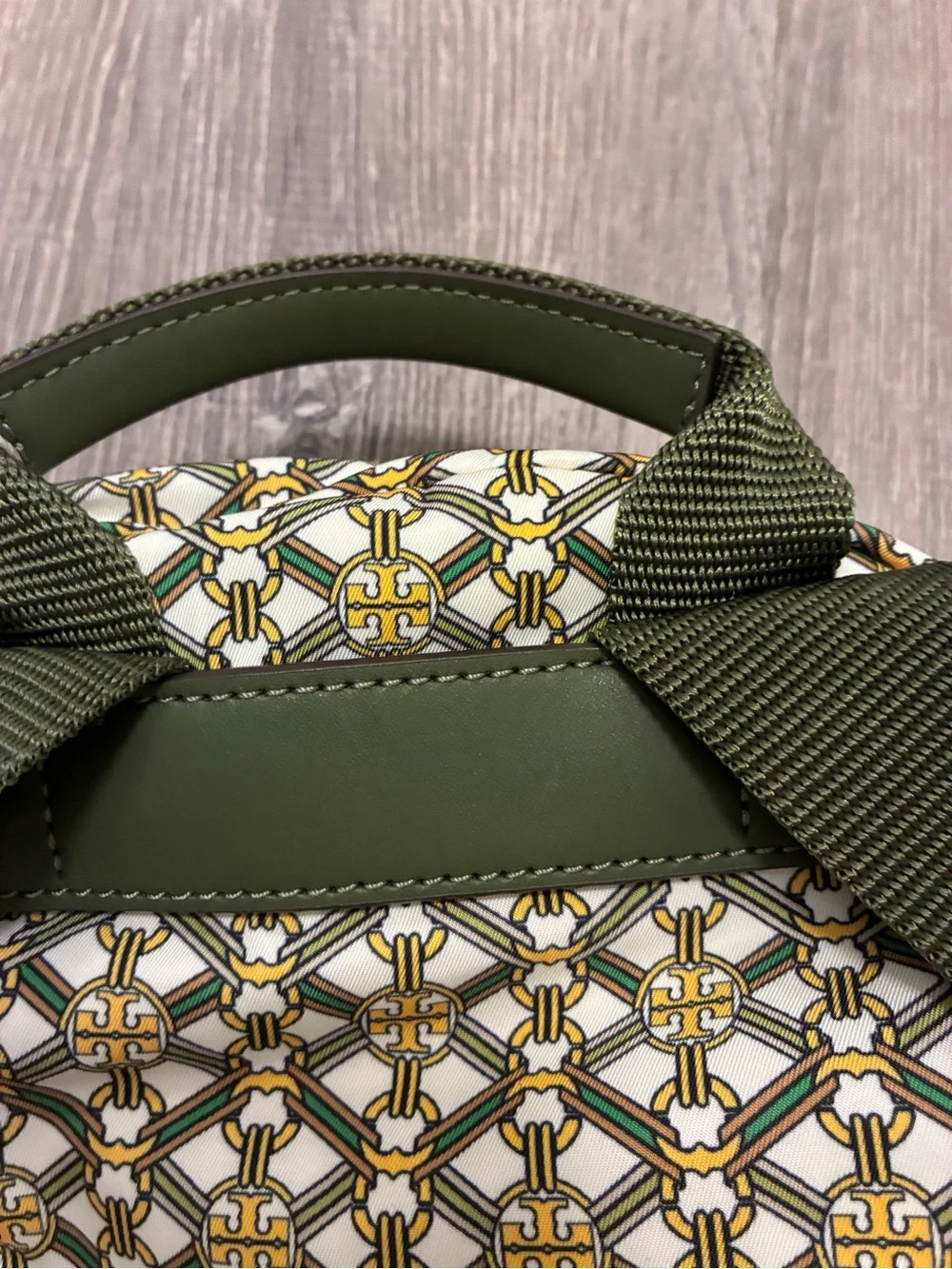 Tory Burch Printed Small Zip Backpack Yellow Green Gemini Medallion